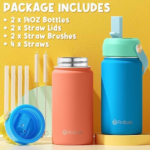 Fimibuke 14oz Kids Insulated Water Bottle, 18/8 Stainless Steel Kids