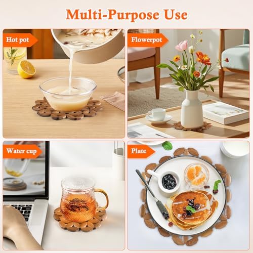 9 Pack Bamboo Trivet Mat for Hot Dishes, 6.5/8.3/10 Inch Heat