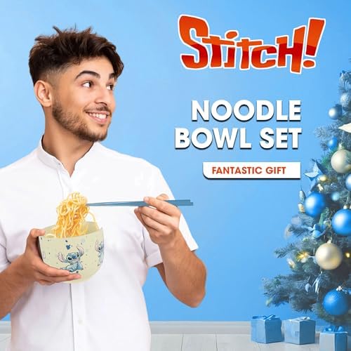 Stitch Ramen Bowl Set, 20oz Ceramic Instant Noodle Bowl, Chopsticks