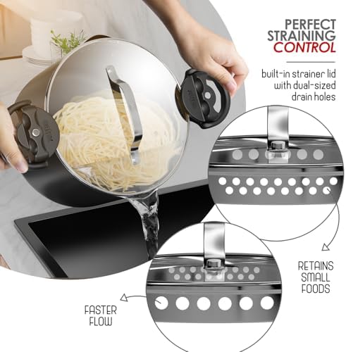 Eatex Pasta Pot with Strainer Lid - 5 Quart Multipurpose Stock Simmer