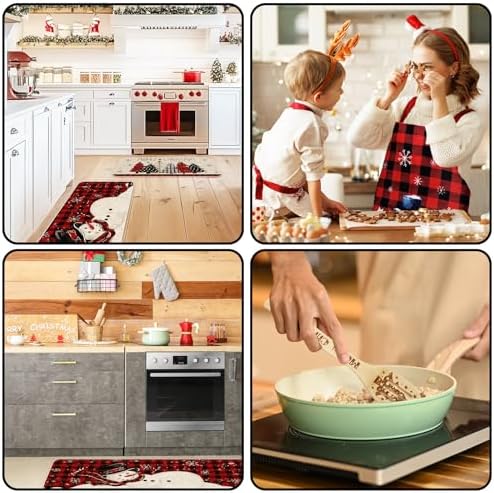 Whaline 15Pcs Christmas Kitchen Accessories Set Buffalo Plaid Snowman