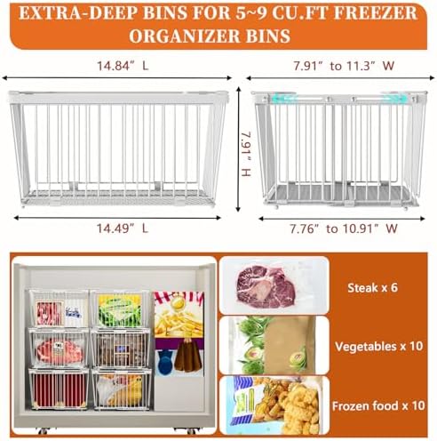 Large Freezer Organizer Bins for 5 to 9 Cu.Ft, 3 Pack