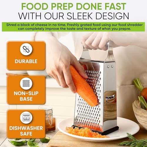 Spring Chef Stainless Steel Cheese Grater, Large Box Grater for