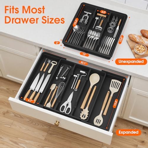 Large Expandable Silverware Drawer Organizer, Utensil Tray