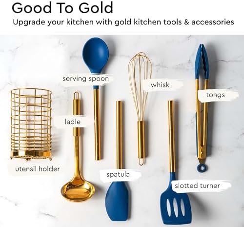 Styled Settings Gold and Navy Blue Kitchen Utensils Set, 7-Piece