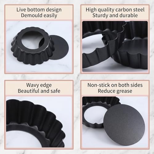 24 Pcs Mini Tart Pans, 3 Inch Tart Pan with Removable Bottom Nonstick