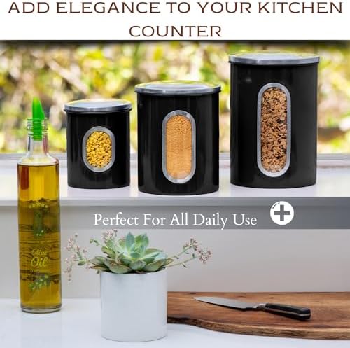 Moss & Stone 3-Pcs Black Canisters Set for Kitchen Storage Airtight