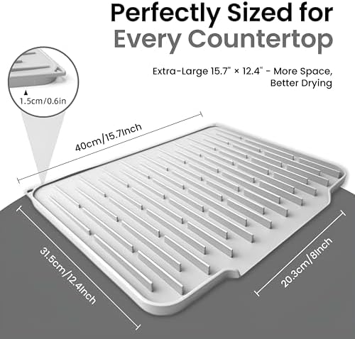 Silicone Dish Drying Mat with Drain Spout – Extra Large 15.7"x12.4"