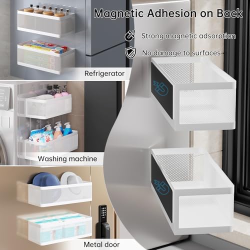 2 Pack Metal Magnetic Washing Machine Shelves, White