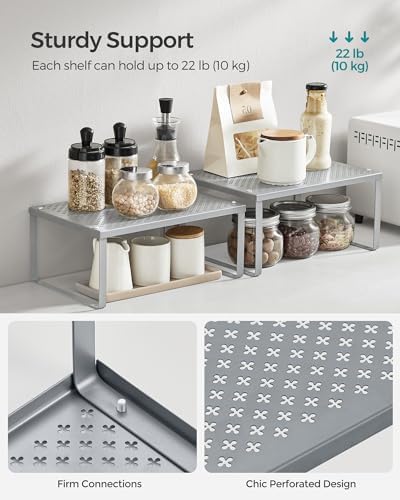 SONGMICS Set of 2 Metal Spice Racks, Stackable Expandable Shelf Risers