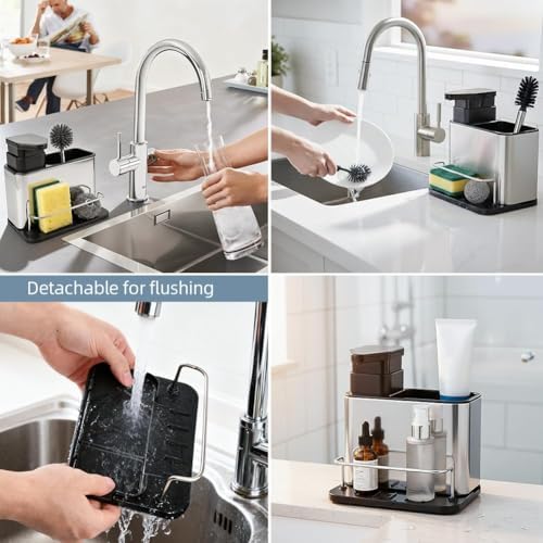 3-in-1 Sink Organizer with Soap Pump, Stainless Steel