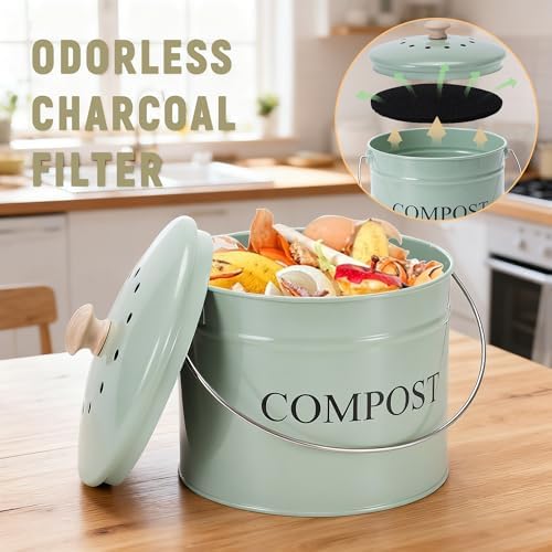 Compost Bin for Kitchen Counter, 1 Gallon, Green