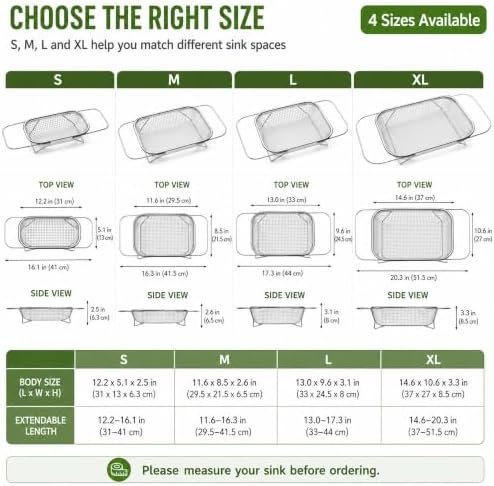 Expandable Over-the-Sink Strainer Basket, Stainless Steel in Four