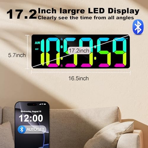 TXL 17.2" Bluetooth Digital Wall Clock with Countdown Timer