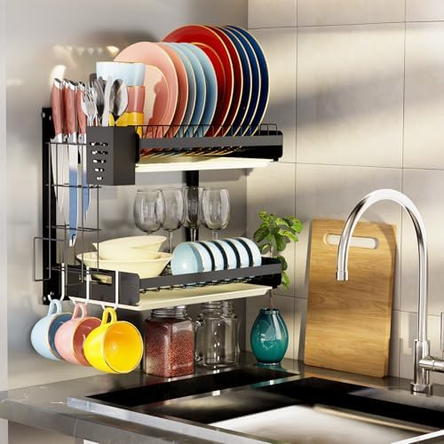 Wall Mounted Dish Drying Rack, 16“ Long, Black