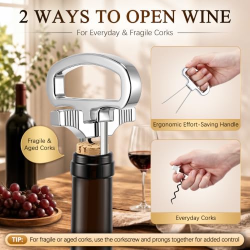 Ah So Wine Opener with 2PCS Airtight Wine Stoppers, U-handle