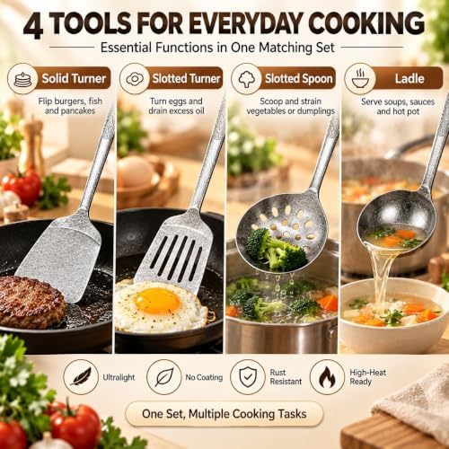 Pure Titanium Cooking Utensil & Spatula Set 4PCS Titanium Spatula,H