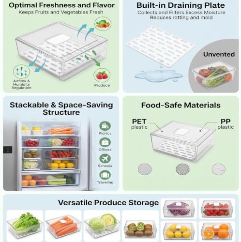 GLOGLOW Refrigerator Storage Box, Stackable PET PP Fridge Organizer