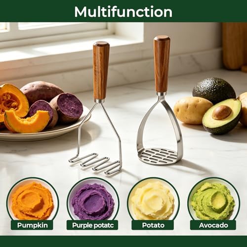 Stainless Steel Potato Masher Set, 2Pc Perforated Food Smasher