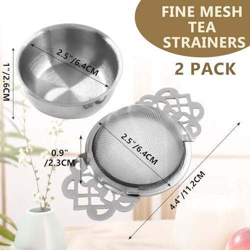2 Pack Fine Mesh Tea Strainers, Silver Loose Leaf Tea Filter