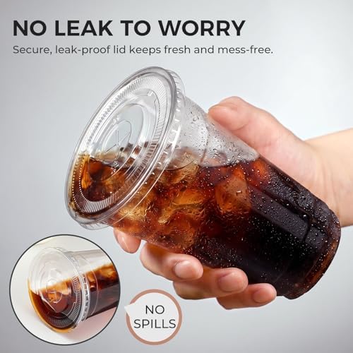 VITEVER 100 Sets - 12oz Clear Plastic Cups with Lids and Straws