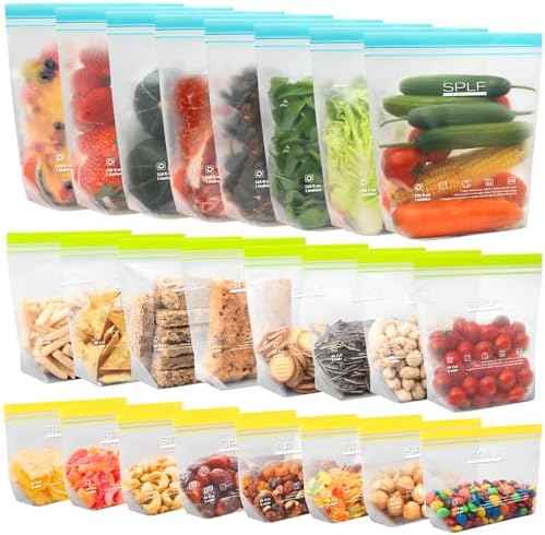 SPLF 24 Pack Reusable Food Storage Bags Dishwasher Microwave Safe