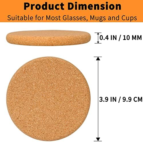 12 Pack 0.4" Ultra Thick Cork Coasters for Drinks 3.9" Diameter
