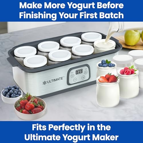 Ultimate Yogurt Jars, 8 Count Glass Cups with Lids