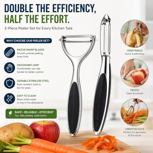 Vegetable Peeler Set for Kitchen, Potato & Fruit Peelers, Stainless