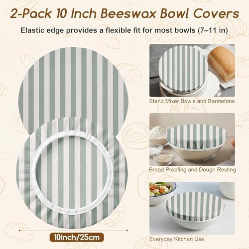 Britimes Beeswax Bowl Covers, 2 Pack, Sage Green