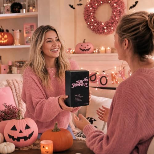 Halloween Ghost Gift for Women Pink Glass Cup with Lid and Straw