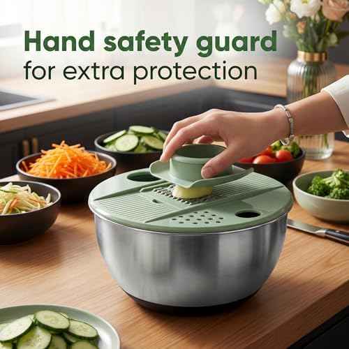 Stainless Steel Salad Spinner, 5.3 Qt Lettuce Dryer with Slicer &
