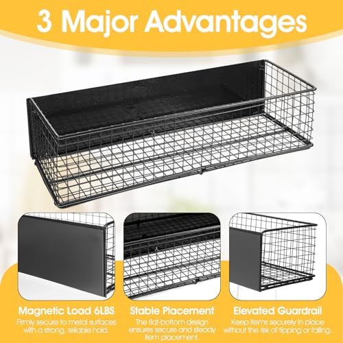2 Pack Magnetic Basket Organizer Holder for Fridge, Black