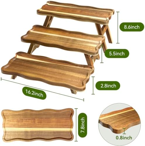 Acacia Wood 3 Tier Cupcake Stand, Serving Tray for Party, Foldable