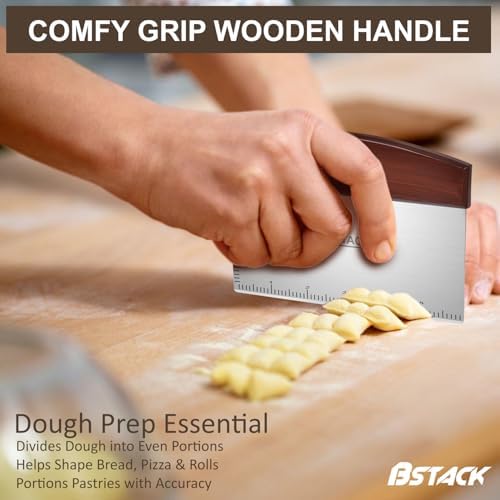 Bench Scraper Stainless Steel Dough Scraper with Ergonomic Wooden