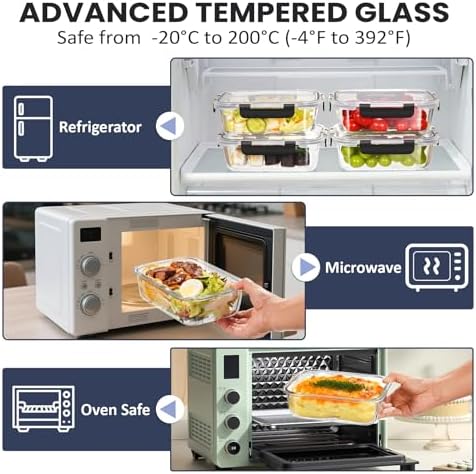 HOTEC 35OZ Glass Food Storage Container, 4-Pack