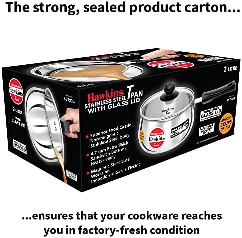 Hawkins 2 Litre Tpan, Stainless Steel Tea Pan with Glass Lid