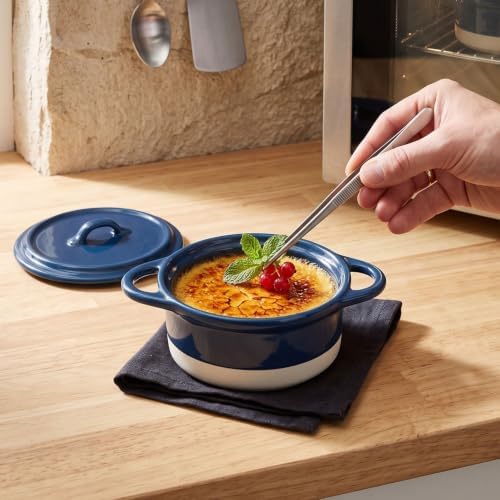 4-Piece Ceramic Mini Stew Pot Set with Lid, Blue
