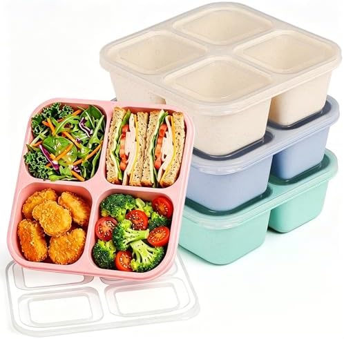 buluker 4 Pack Bento Snack Containers Set, 4 Compartment Food Storage