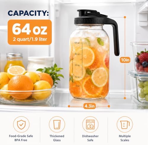 3 Pack 64 oz Pitchers with Lids, Half Gallon Glass Drink Pitchers
