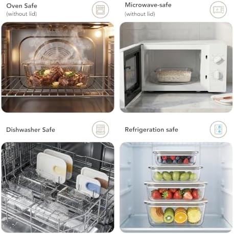 GENICOOK 4 Pack Glass Produce Containers for Fridge with Slide Lid