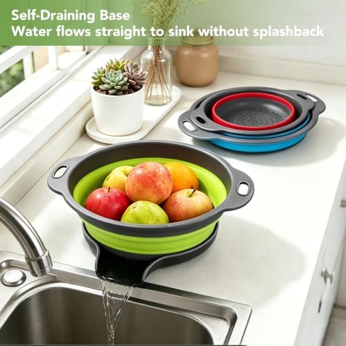 3-Pack Collapsible Colander for Kitchen with Self-Draining Base