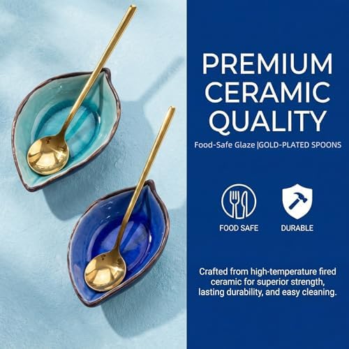 2-Pack Leaf Ice-Cracked Ceramic Coffee Spoon Rest & Tea Bag Holder
