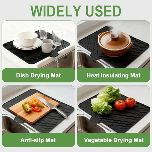 Silicone Dish Drying Mat for Kitchen Counter, Black-1pcs, 23" x 17"