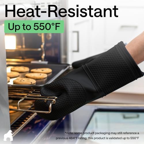 GORILLA GRIP Silicone Oven Mitts, 550F, Black