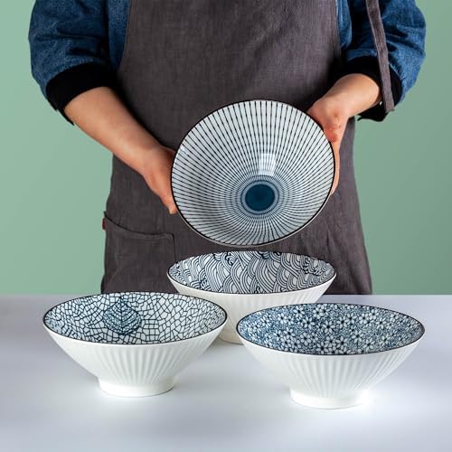 38 oz Japanese Ramen Bowls Set of 4, Large Pho Bowls, 8 Inch Ceramic