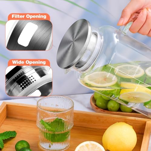 Aofmee 68oz Glass Pitcher with Lid and Handle for Fridge, Grey