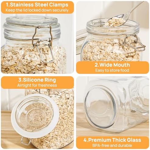 CHEFSTORY 50oz Glass Food Storage Jars, 3 Pack