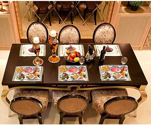 Set of 2 Stainless Steel Divided Plates Tray Rectangular 5 Sections
