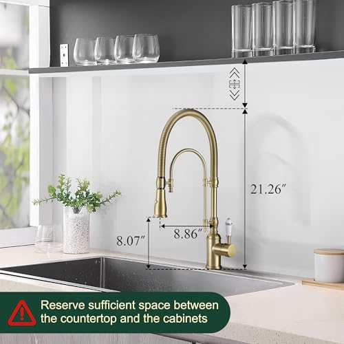 2-in-1 High Arc Pull-Down Swivel Kitchen Faucet, Brushed Gold